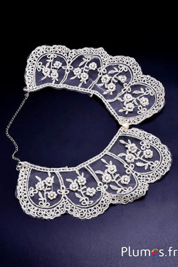 Colletto pizzo con perle - lung. 40 x 8 cm - crema  